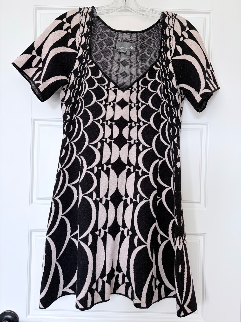 Anthropologie Geometric Mini Dress in Black & Beige